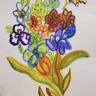 Janet Gordon - Flowers with Bird Visitor - Belmont Village Albany