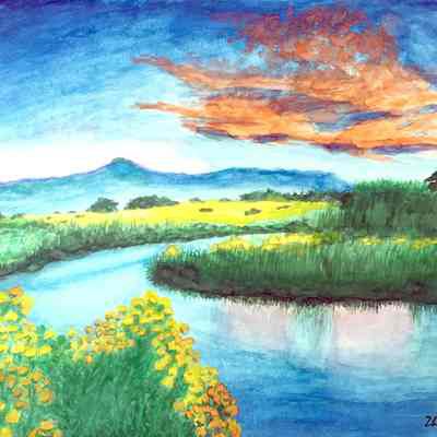 On Lok Peralta - Zhen Yu Gong - 水彩画 Peaceful Riverside