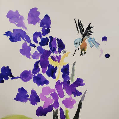 Marge Judge - Purple Flowers and Bird - Belmont Village Albany