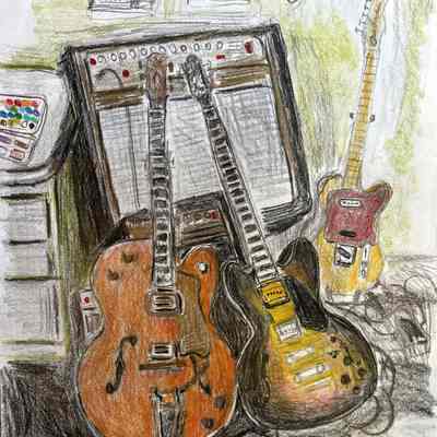 AWE Open Studios - Elliot Kushner - My Guitars (Colored Pencil)