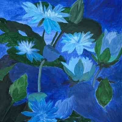 SF Senior Center - Mei Jing Zhu - Quiet Night on the Lotus Pond - 11x14 Acryl on pap - Selected
