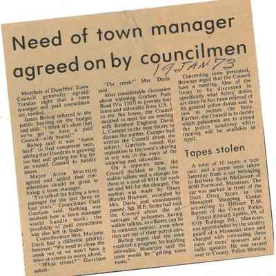 Article, Need of Town Manager Agreed on by Councilmen