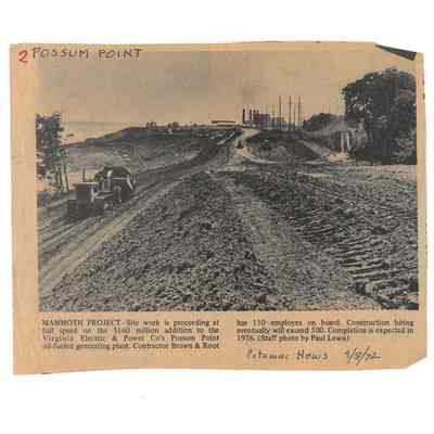 1972 Potomac News Article Photo: Possum Point Power Plant Site
