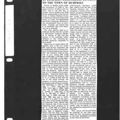 Article: In the Matter of the Annexation of Part of the Territory Known as Dumfries Magisterial District to the Town of Dumfries