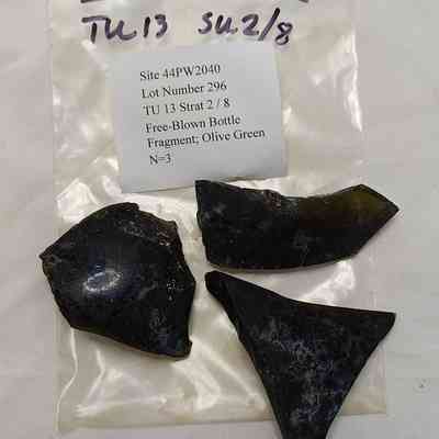 Free-Blown Bottle Fragment; Olive Green