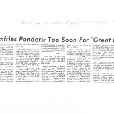 Dumfries Ponders: Too Soon For 'Great Leap
