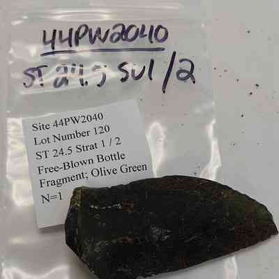 Free-Blown Bottle Fragment; Olive Green