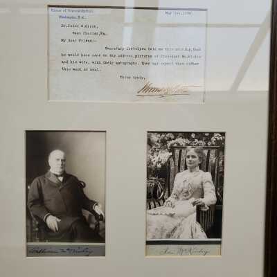 Photographs of William and Ida McKinley with letter