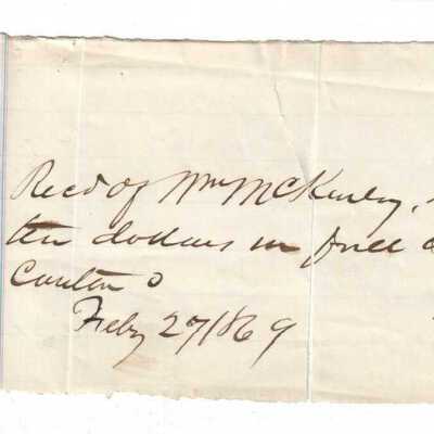 Receipt, Wm McKinley, Sec'y of Building Account
