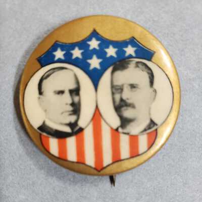 McKinley and Roosevelt Shield Campaign Pin