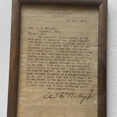 Letter to J.M. Dalzell from McKinley