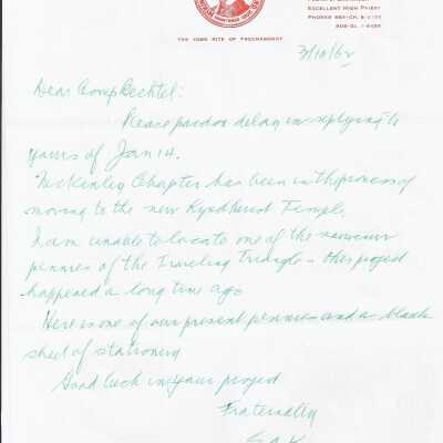 McKinley Chapter No. 181 R.A.M. letter