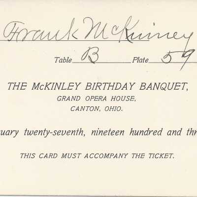 William McKinley Birthday Banquet Meal Ticket