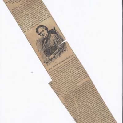 Newspaper clipping of the illness of McKinley's mother featuring a descriptoin of her sickness, a short biography, and her son's trip to make it home to see her.
