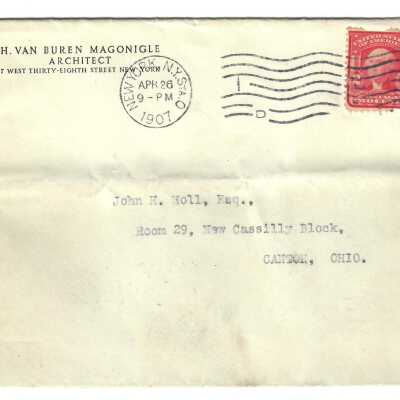 Envelope Addressed to John H. Holl from H. Van Buren Magonigle, Architect.