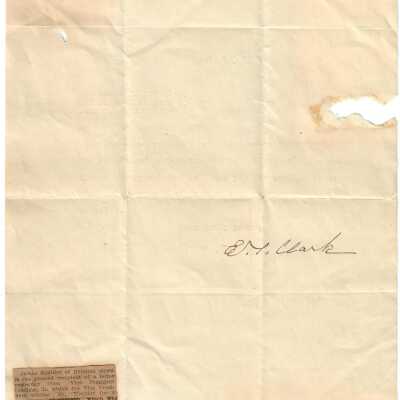 Letter from Secretary Edward T. Clark to James A. Kreitler.