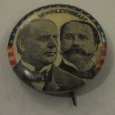 McKinley/Hobart pin white background with stars and stripes on edge