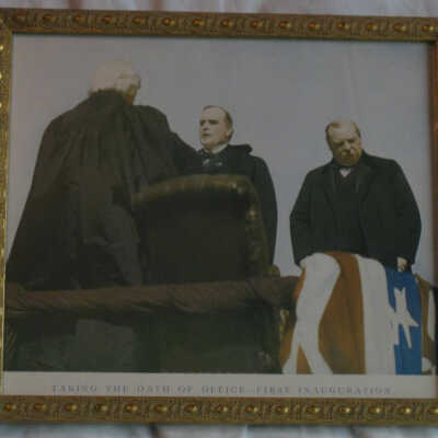 Photograph of McKinley taking oath of office 1897