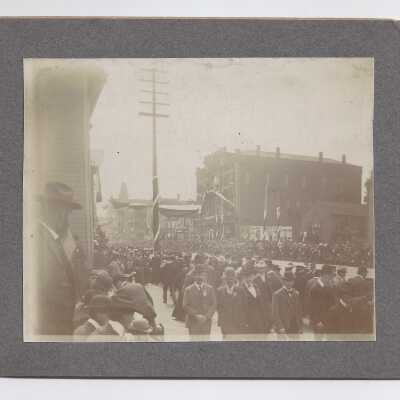 Man and Crowds at McKinley's Funeral Procession Near the Stark County Courthouse in Canton, Ohio