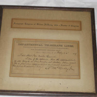 Telegraph sent by McKinley