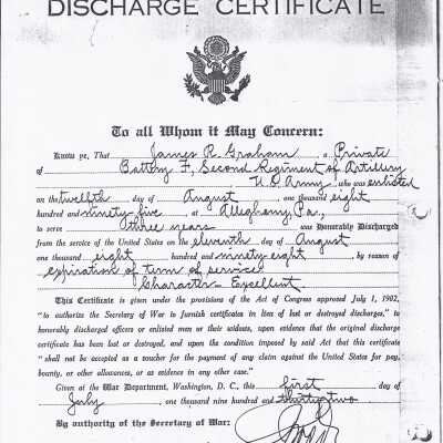 Certificate in Lieu of Lost or Destroyed Discharge Certificate of James R. Graham