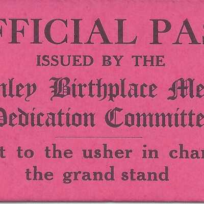 McKinley Memorial Dedication Official Pass