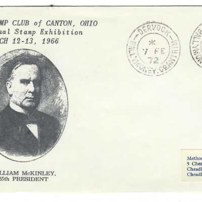 McKinley Stamp Club of Canton, Ohio Envelope Cover Addressed to Methodist Philatelic Society, Feb. 5, 1972.