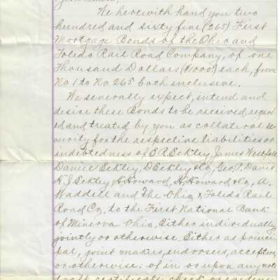 Letter to First National Bank, Minerva, Ohio.