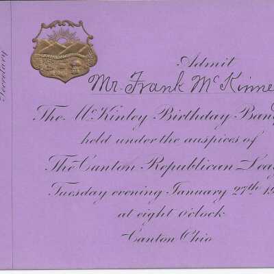 William McKinley Birthday Banquet, 1903, Admittance Ticket
