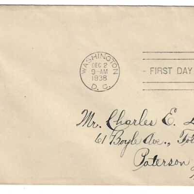 First Day of Issue, 25 Cent William McKinley Postage Stamp, Dec. 2, 1938, Addressed to Mr. Charles E. Dietz.
