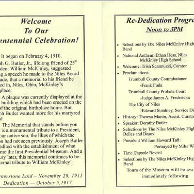 National McKinley Birthplace Memorial 1917-2017 Centennial Re-dedication Saturday October 14, 2017