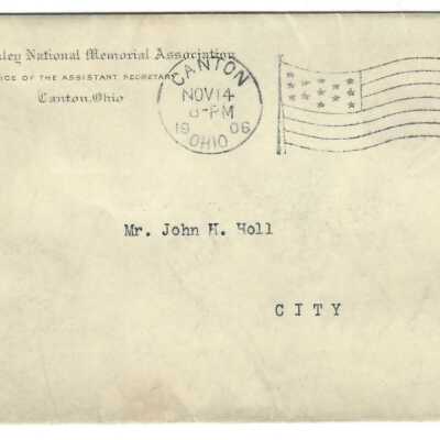 Envelope from Architect H. VB. Magonigle [McKinley National Memorial Association] to John H. Holl.