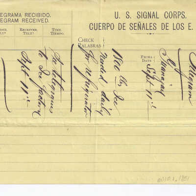 Telegram from Guanajay, Cuba Commissary to Quemados, Cuba.