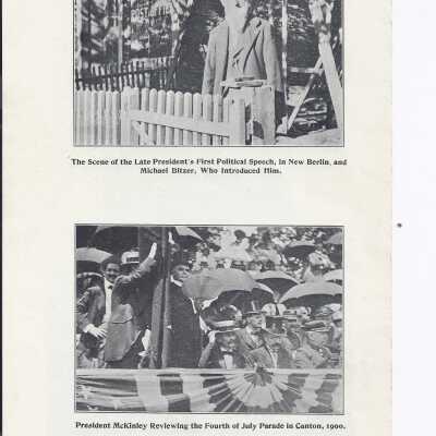 Supplement from the Canton Repository that has images of President McKinley speaking, his home during campaign time, different areas of Canton, Ohio and the spot where McKinley gave his first political speech..