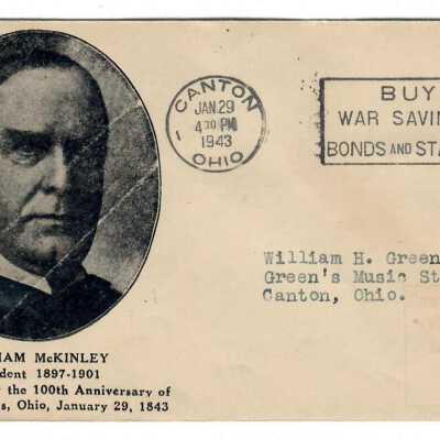 Wm. McKinley, President, 100th Birth Anniv. Env. Cover, Jan. 29, 1943, Addressed to William H. Green.