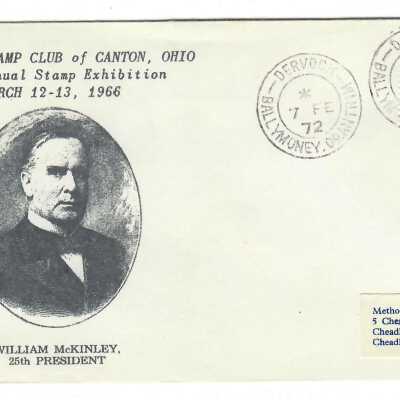 McKinley Stamp Club of Canton, Ohio Envelope Cover Addressed to Methodist Philatelic Society, Feb. 5, 1972.