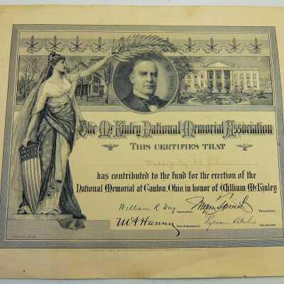 McKinley National Memorial Association Certificate