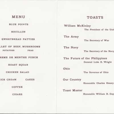 Canton Republican League McKinley Birthday Banquet Menu