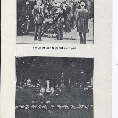 Supplement from the Canton Repository that has images of President McKinley's casket arriving at Canton, being taken to the church, the court house and the family home, and the family plot at Westlawn.