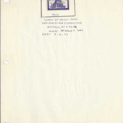 Blue and white image of the Temple of Music from the Pan-American Exposition where McKinley was shot.