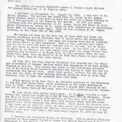 Xeroxed copy of James R. Graham's Pension Letter to the Veterans' Administration
