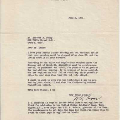 Letter from W.R. Thom to Herbert F. Doney