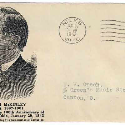 Wm. McKinley, President, 100th Birth Anniv. Env. Cover, Jan. 29, 1943, Addressed to W. H. Green.