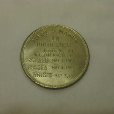 Coin featuring details about McKinley's membership as a Mason