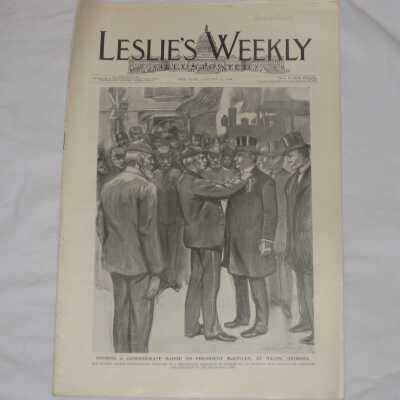 An issue of Leslie's Weekly Illustrated, Vol. LXXXVIII No. 2261, "Pinning A Confederate Badge On President McKinley, At Macon, Georgia.