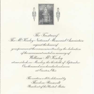 Invitation to the dedication of the McKinley National Memorial