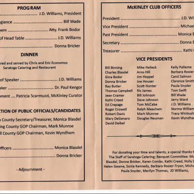 The Mahoning Valley McKinley Club One Hundred & Second Annual Banquet