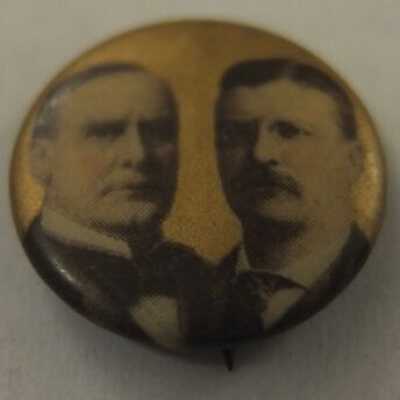 McKinley and Roosevelt pin with gold background image slightly offset