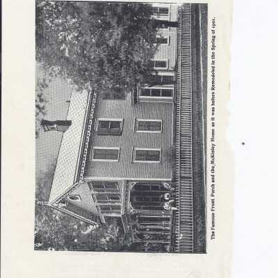 Newspaper supplement that has images of Mrs. McKinley on one side and a picture of the McKinley home on the other before it was remodeled in the spring of 1901.