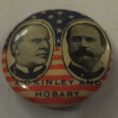 McKinley and Hobart pin with stars and stripes background